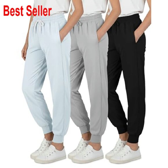 Dry-Fit Jogger Sweatpants 3 Pack Girls Athletic Running Pants with Pockets - Picture 2 of 7